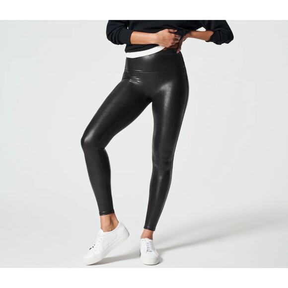 Spanx Black Faux Leather High Waist Leggings Size XS Petite NWT - Picture 1 of 5